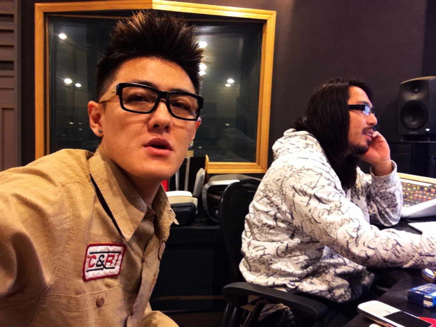 Stanley Yang with Daddy Chang in the recording studio