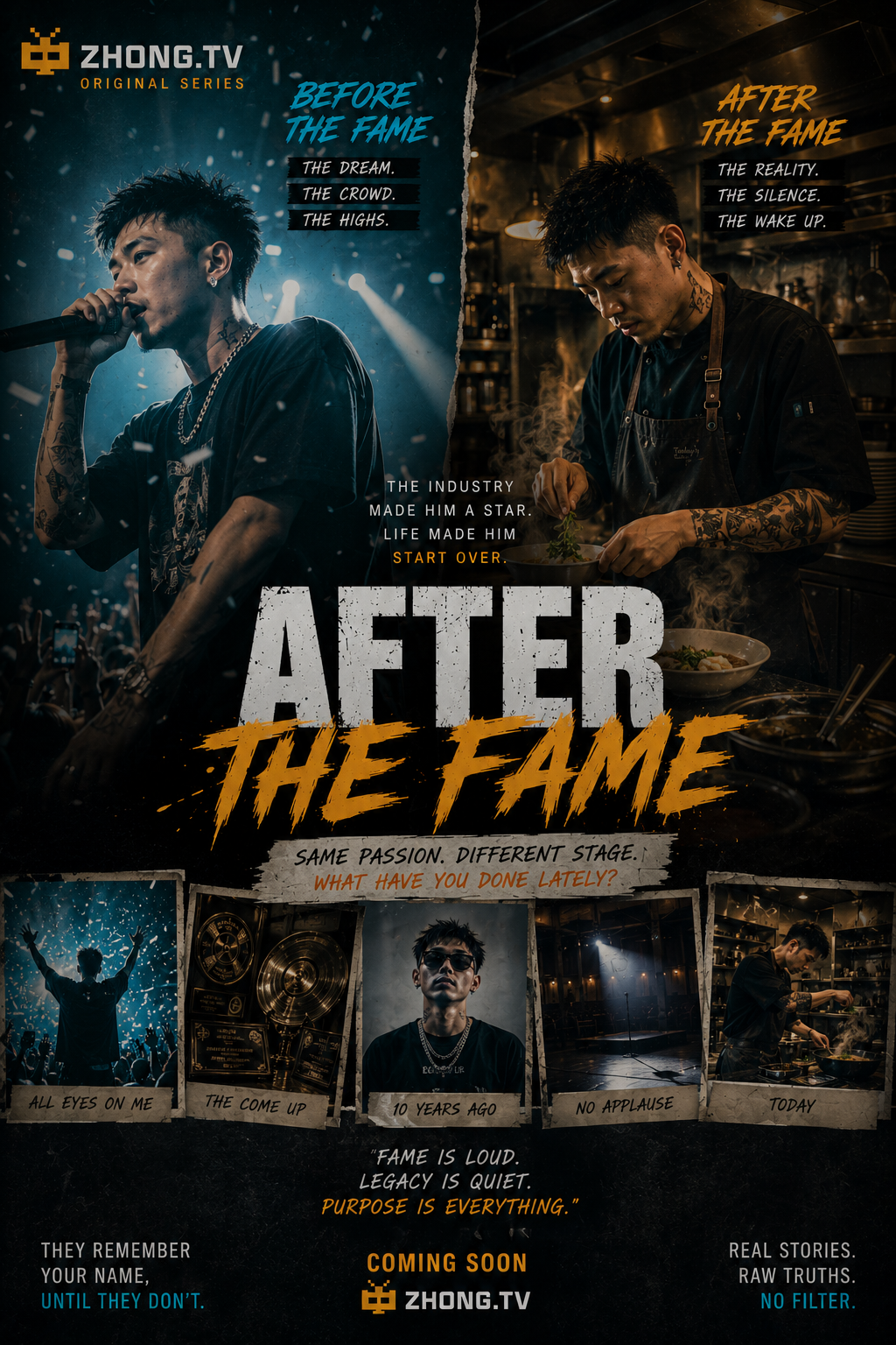 After the Fame — blue stage and gold restaurant concept