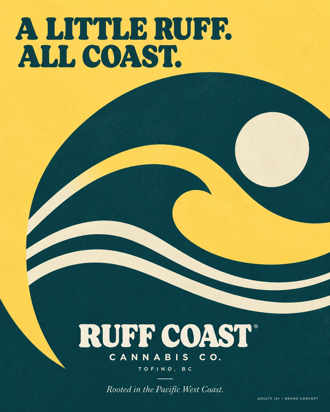 RUFF COAST yellow and teal promotional poster