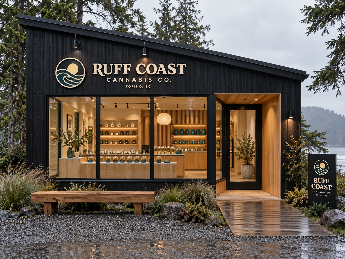 RUFF COAST black timber storefront with warm oak interior